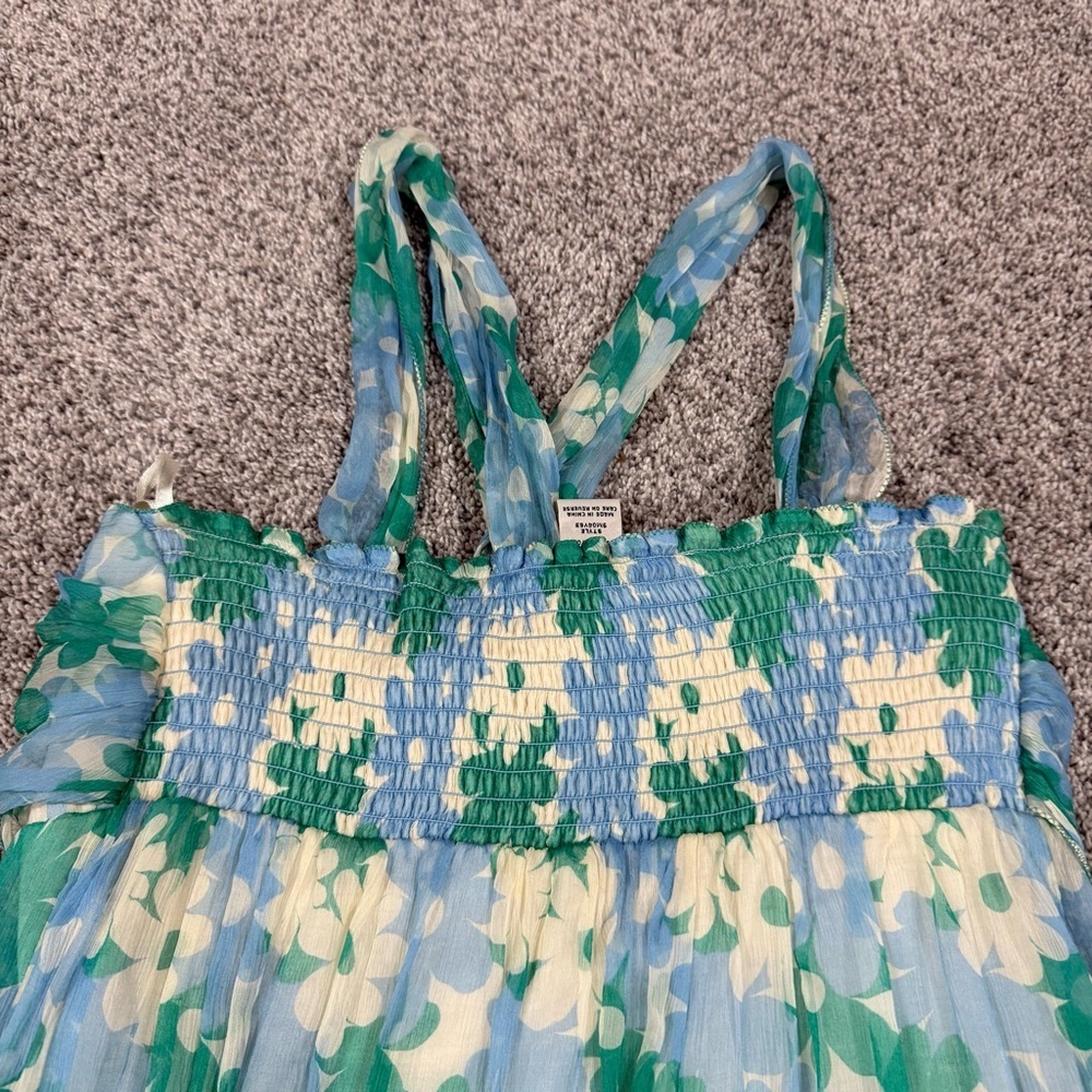Vtg Studio M 100% Silk Blue Green Floral Halter Top Babydoll Dress Y2K Women’s M - Picture 8 of 8